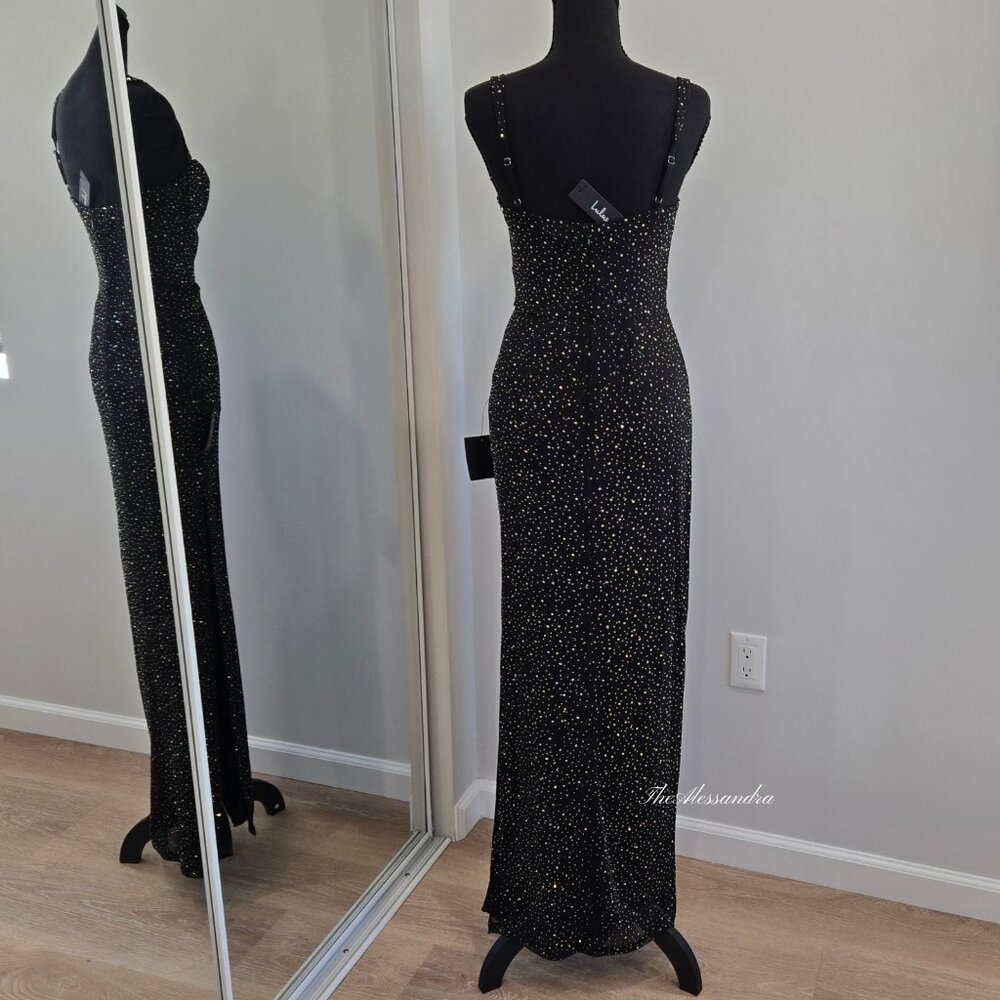 Lulus Black Rhinestone Maxi Dress Small New With Tags Missing Some Rhinestones - Picture 4 of 16
